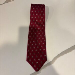 Studio S Mens Silk Necktie Burgundy Red Geometric Teardrop Pattern Hand Sewn USA